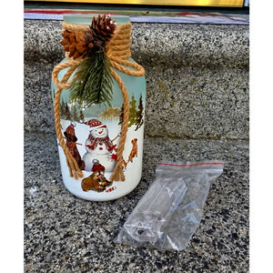 8" Dogs in the Snow Winter Mason Jar Light Up Fairy Light Battery New